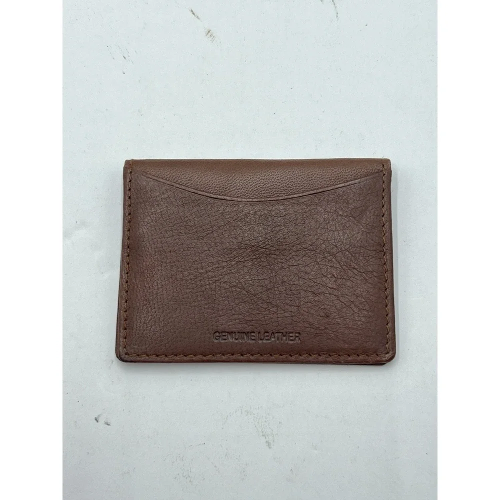 Genuine Leather Bifold Card Holder Wallet Brown ID Window Unisex